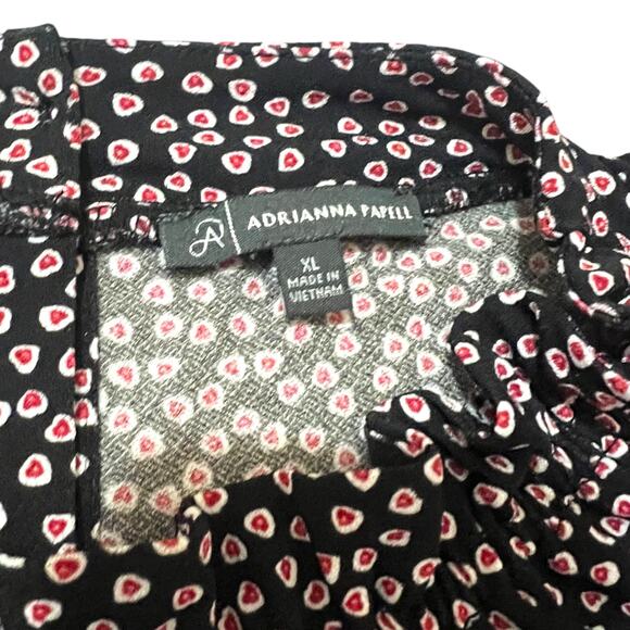 Adrianna Papell X-LARGE Moss Crepe Ruffle Neck 3/4 Sleeve Heart Patterned Top - Picture 7 of 14